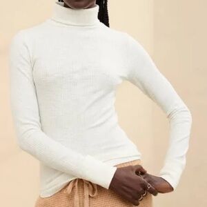 Aerie Essential Cotton Blend Ribbed Soft Cream Knit Turtleneck Top XXL
